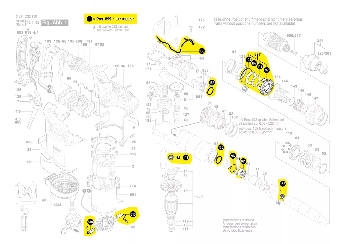 Kit entretien réf. 1 617 000 897 pour GBH 4-32 DFR Bosch